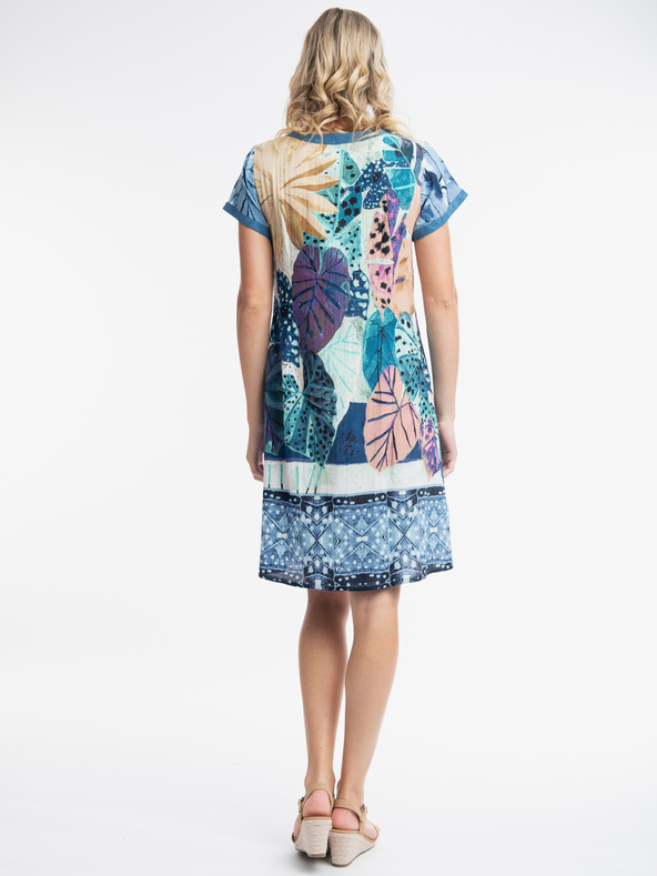 Orientique Kék női mintás ruha lenvászon Orientique Agios