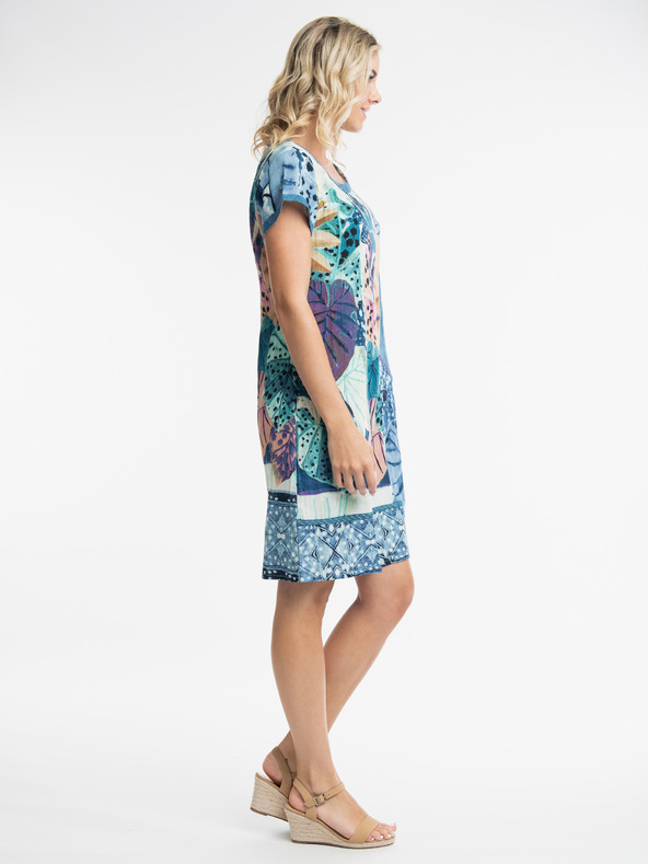 Orientique Kék női mintás ruha lenvászon Orientique Agios