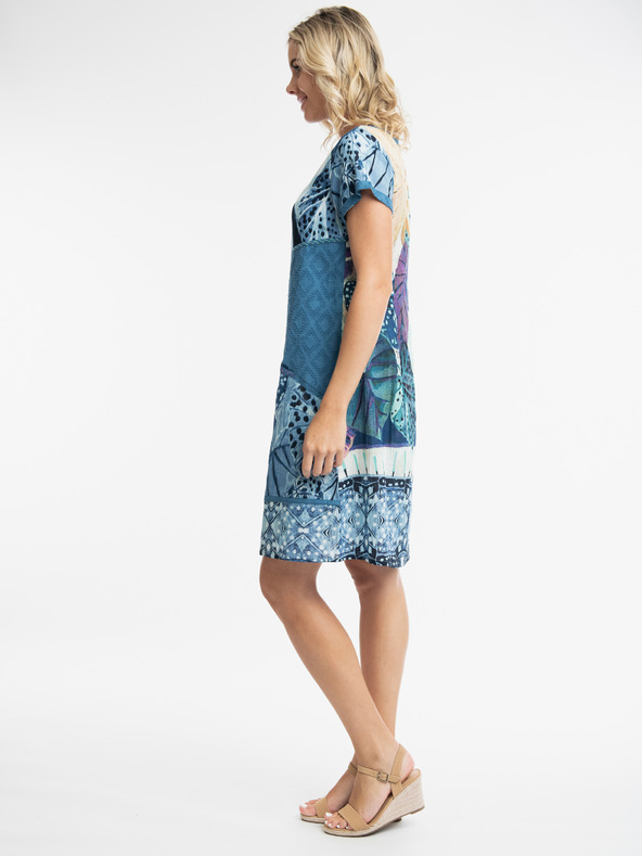 Orientique Kék női mintás ruha lenvászon Orientique Agios