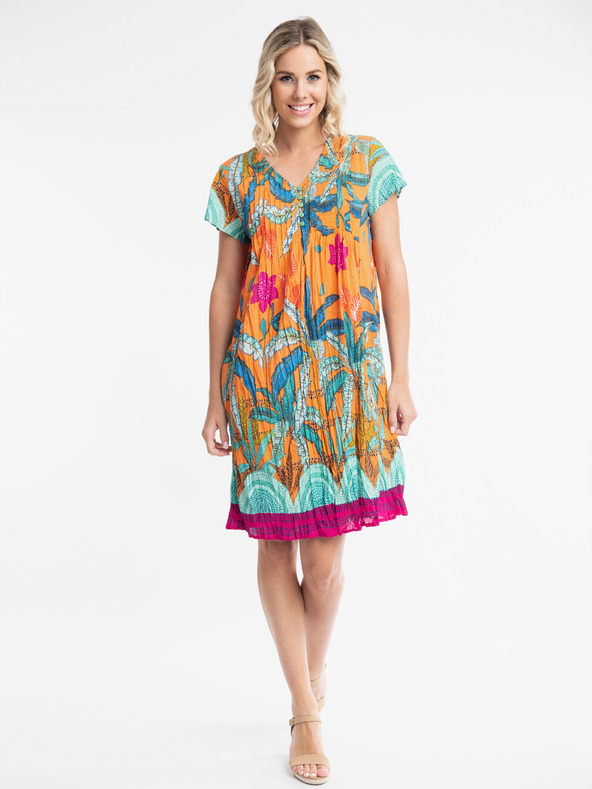 Orientique Türkiz és narancssárga Orientique Paphos női mintás ruha