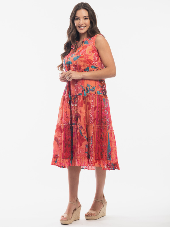 Orientique Narancssárga és piros Orientique női virágos ruha