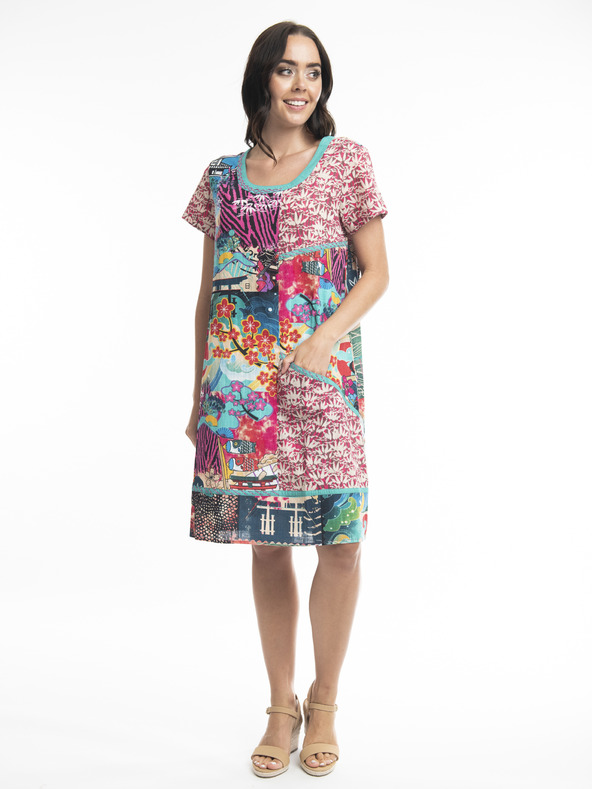 Orientique Kék és rózsaszín Orientique Onikawa női mintás ruha