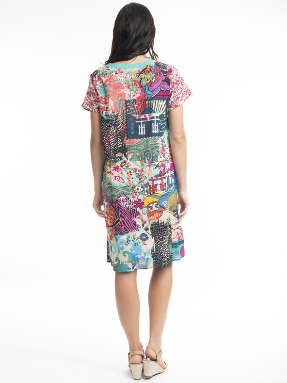 Orientique Kék és rózsaszín Orientique Onikawa női mintás ruha