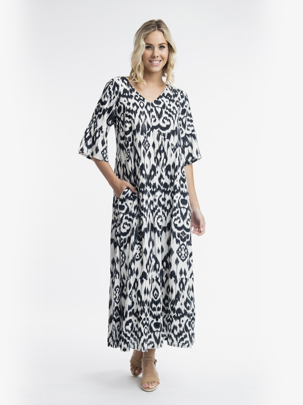 Orientique Fehér és fekete Orientique Izmir női mintás maxiruha