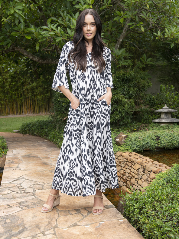Orientique Fehér és fekete Orientique Izmir női mintás maxiruha