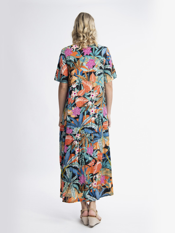 Orientique Narancssárga és kék Orientique Paphos női mintás maxiruha