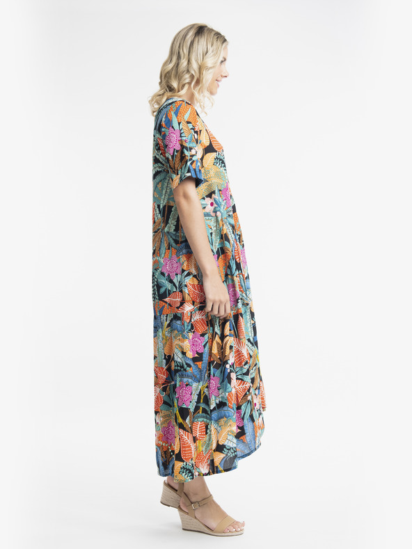 Orientique Narancssárga és kék Orientique Paphos női mintás maxiruha