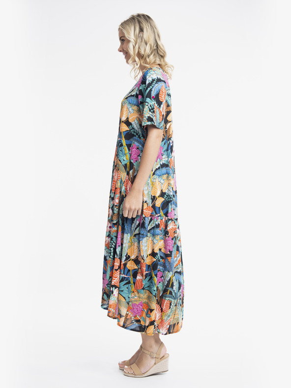 Orientique Narancssárga és kék Orientique Paphos női mintás maxiruha