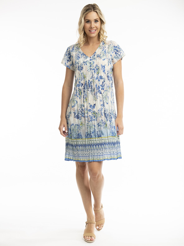 Orientique Bézs és kék Orientique Rodosz női virágos ruha