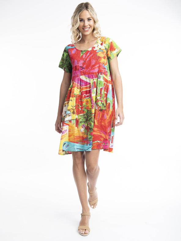 Orientique Rózsaszín és piros Orientique Aiya Napa női mintás ruha