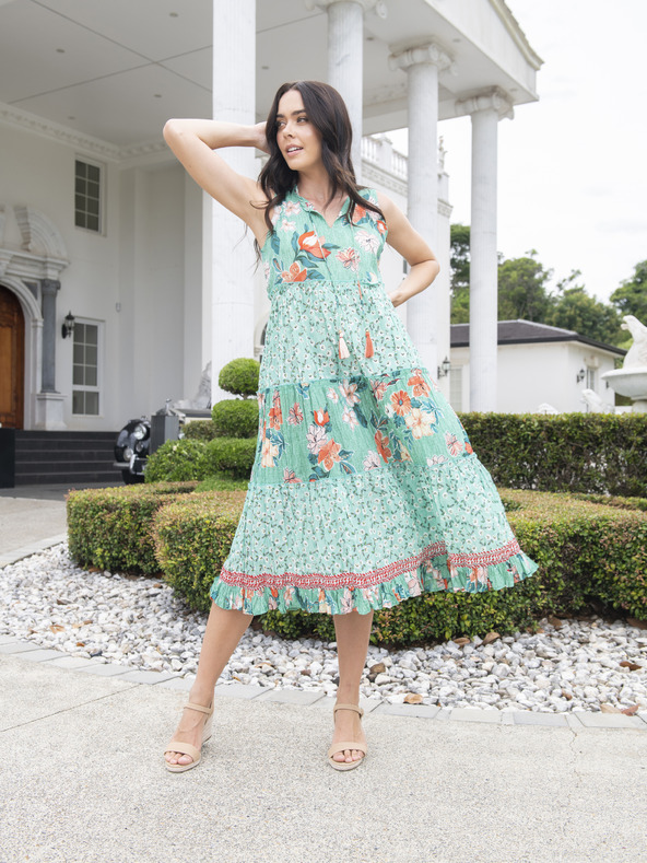 Orientique Orientique Kaleici zöld női virágos midi ruha Orientique Kaleici zöld női virágos midi ruha