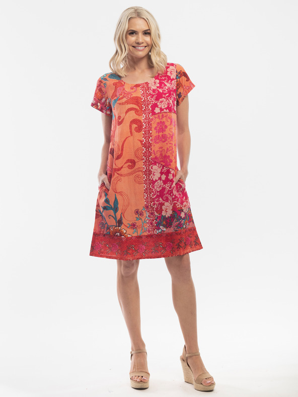 Orientique Piros és narancssárga Orientique női mintás ruha
