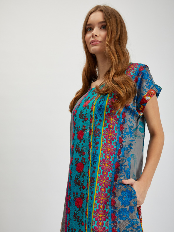 Orientique Orientique kék és petrol színű női mintás ruha