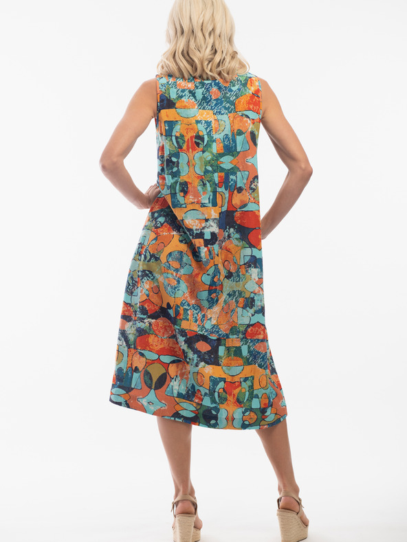 Orientique Narancssárga és türkiz Orientique női lenvászon mintás ruha