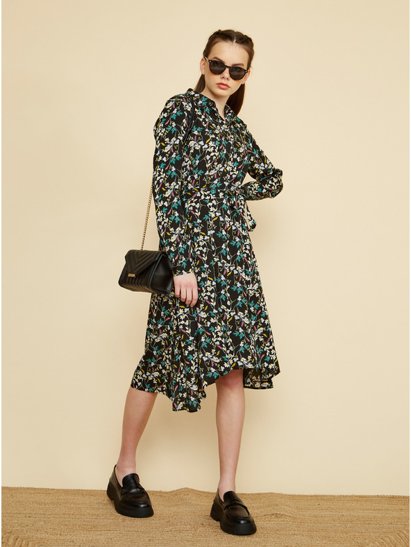 ZOOT.lab Fekete virágos pólóruha ZOOT.lab Karlotta