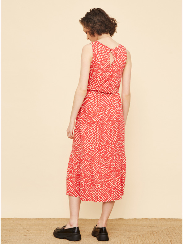 ZOOT.lab Bézs és piros mintás midi ruha nyakkendővel ZOOT.lab Zula