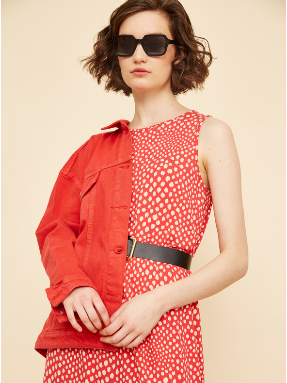 ZOOT.lab Bézs és piros mintás midi ruha nyakkendővel ZOOT.lab Zula