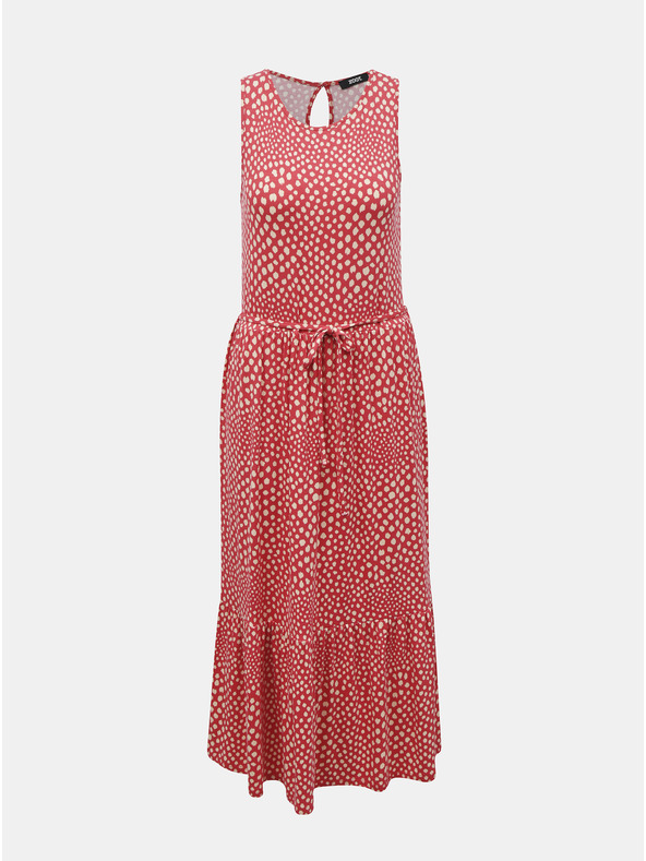 ZOOT.lab Bézs és piros mintás midi ruha nyakkendővel ZOOT.lab Zula