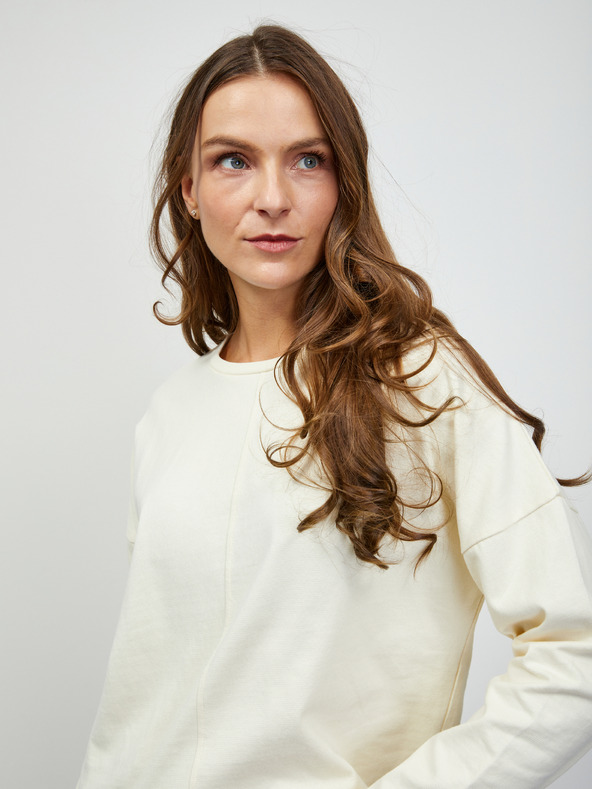 ZOOT.lab Krémszínű női hosszú ujjú basic póló ZOOT.lab Bambie