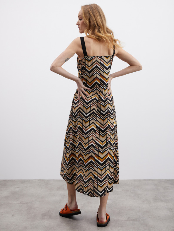 ZOOT.lab Fekete és barna női mintás midi ruha ZOOT.lab Nichel