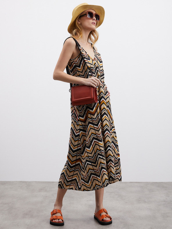 ZOOT.lab Fekete és barna női mintás midi ruha ZOOT.lab Nichel