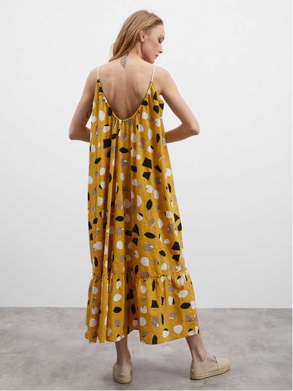 ZOOT.lab Mustár női mintás maxiruha fodros ZOOT.lab Grete Grete