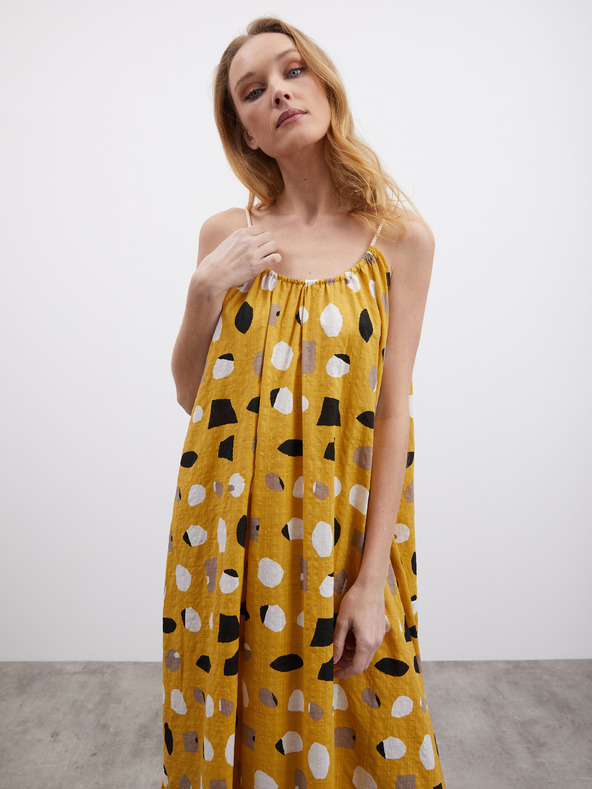 ZOOT.lab Mustár női mintás maxiruha fodros ZOOT.lab Grete Grete