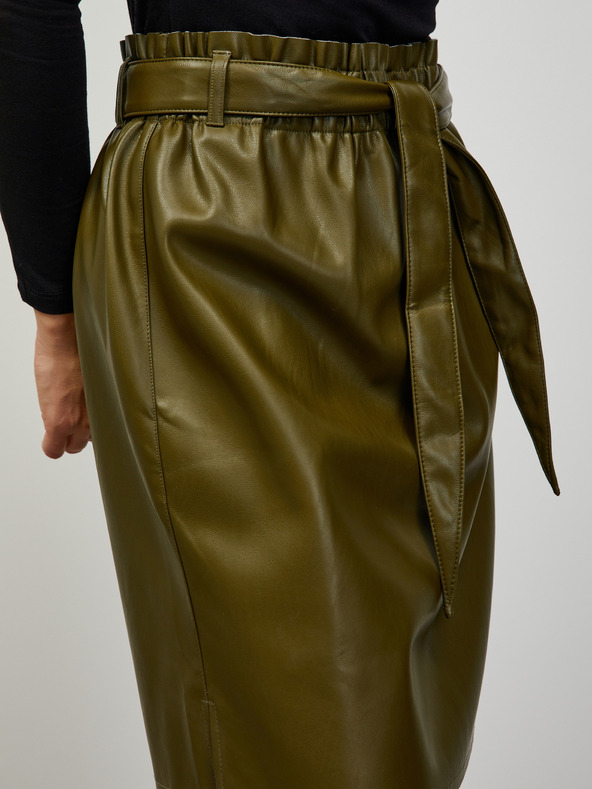 ZOOT.lab Khaki színű női műbőr szoknya nyakkendővel ZOOT.lab Ryoko