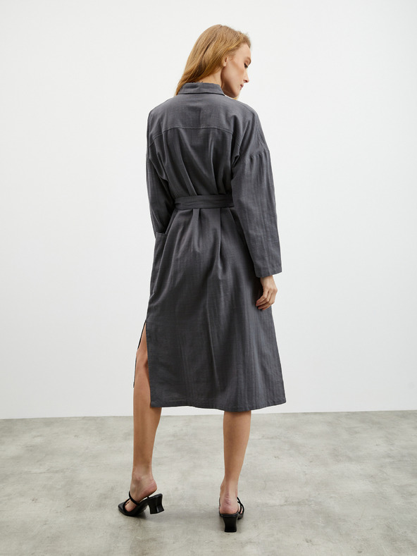 ZOOT.lab Sötétszürke női ing ruha vászonnal ZOOT.lab Darsha