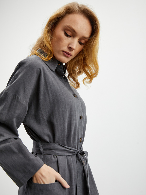 ZOOT.lab Sötétszürke női ing ruha vászonnal ZOOT.lab Darsha
