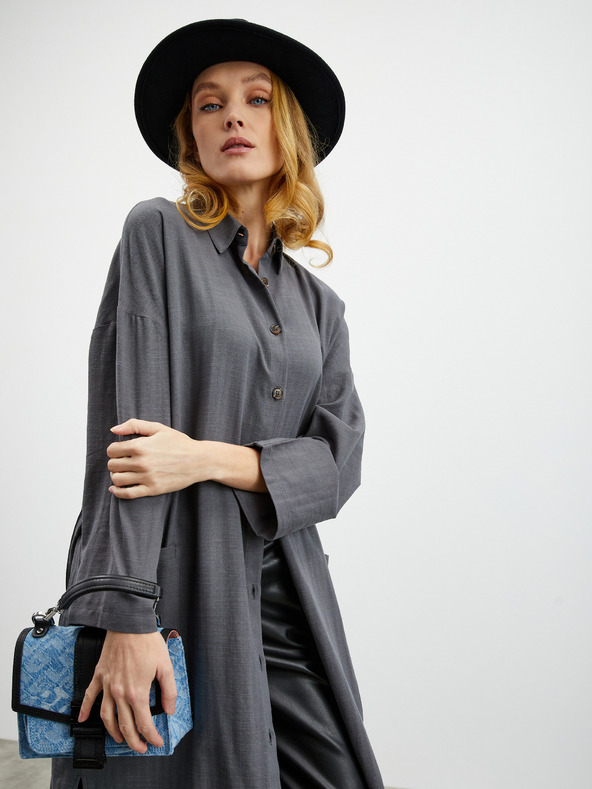 ZOOT.lab Sötétszürke női ing ruha vászonnal ZOOT.lab Darsha