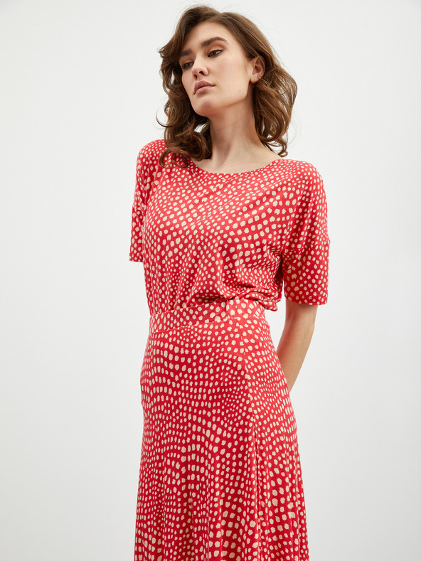 ZOOT.lab Bézs és piros mintás midi szoknya résszel ZOOT.lab Norine