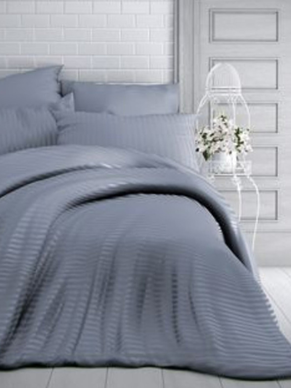 Kvalitex Szatén csíkos ágynemű 140x200, 70x90cm sötétszürke Kvalitex