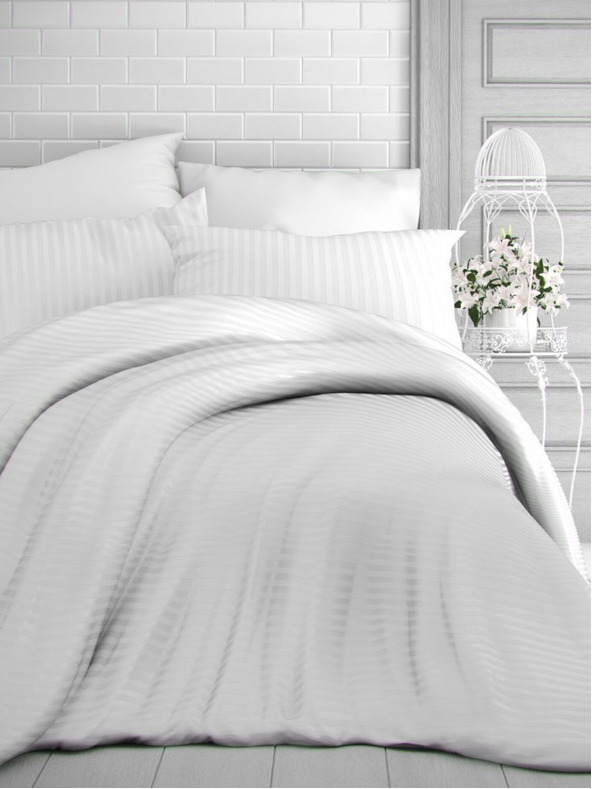 Kvalitex Szatén ágynemű csíkos 140x200, 70x90cm FEHÉR