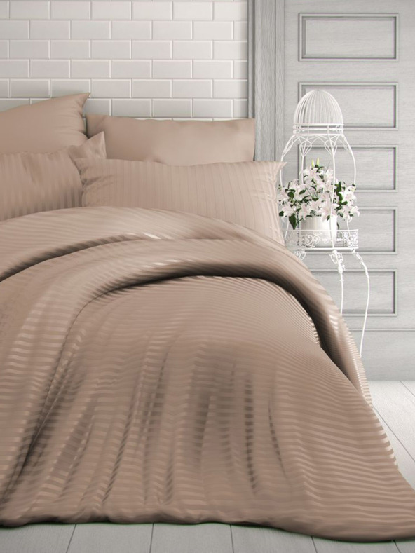 Kvalitex Szatén csíkos ágynemű 140x200, 70x90cm bézs Kvalitex