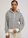 Moodo Fekete-fehér csíkos cipzáras kapucnis pulóver Moodo