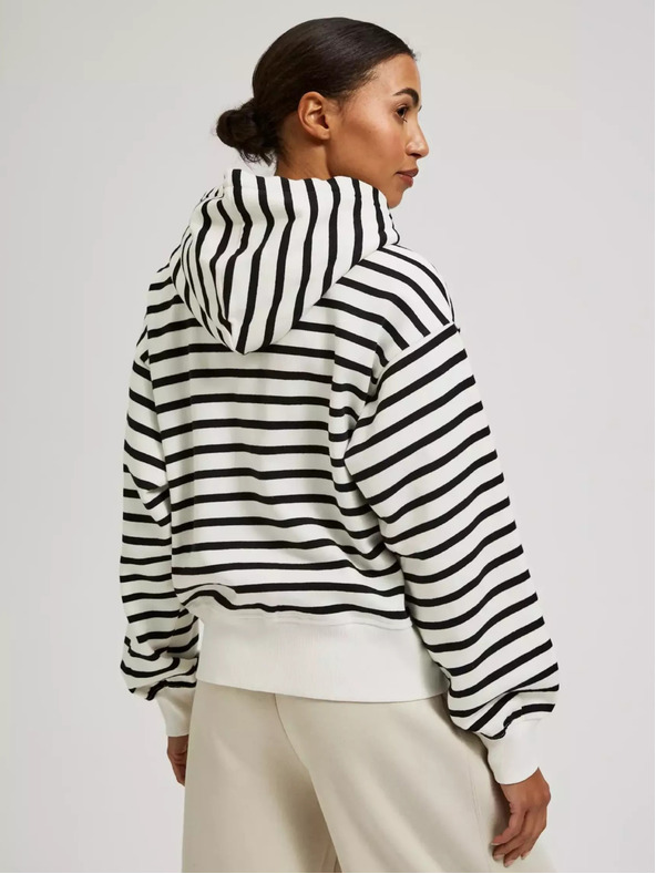 Moodo Fekete-fehér csíkos cipzáras kapucnis pulóver Moodo