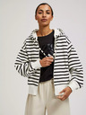 Moodo Fekete-fehér csíkos cipzáras kapucnis pulóver Moodo