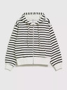 Moodo Fekete-fehér csíkos cipzáras kapucnis pulóver Moodo