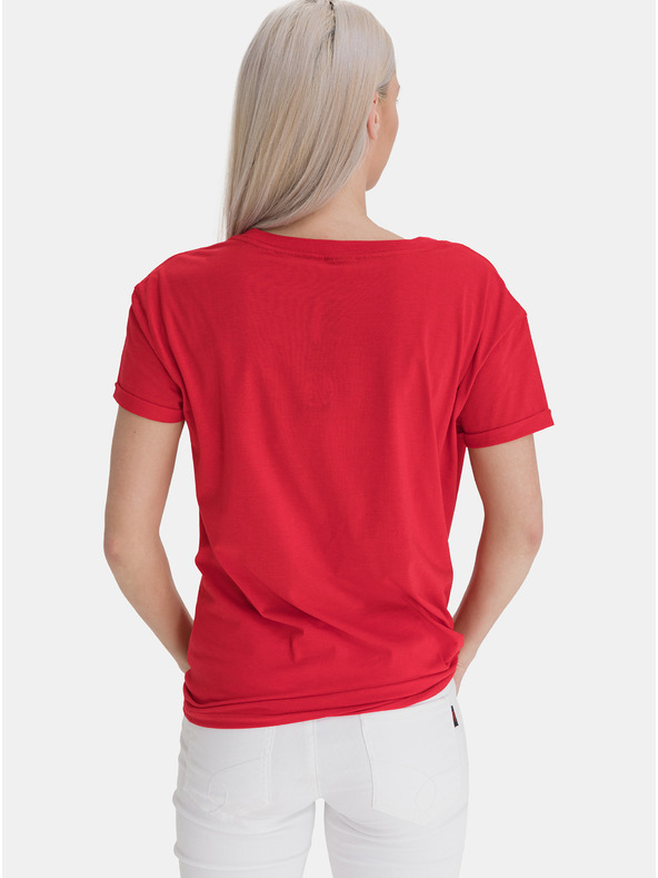 Sam 73 Piros női laza póló SAM 73 nyomtatással