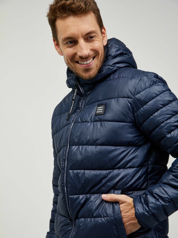 Sam 73 Sötétkék férfi téli steppelt kabát Sam 73