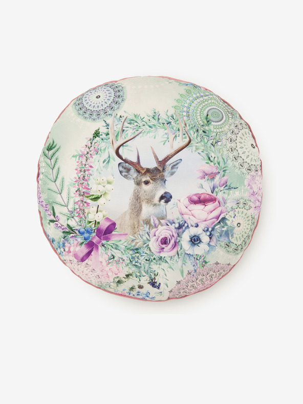 HIP Átmérő 55 cm - Rózsaszín és zöld kétoldalas párna HIP Romini motívummal