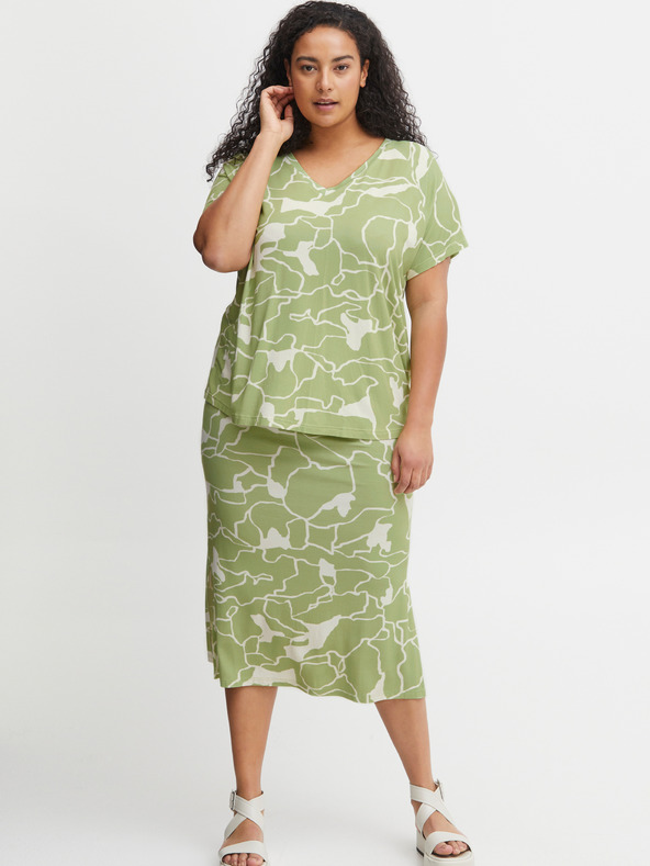 Fransa Fehér és zöld női mintás midiszoknya Fransa