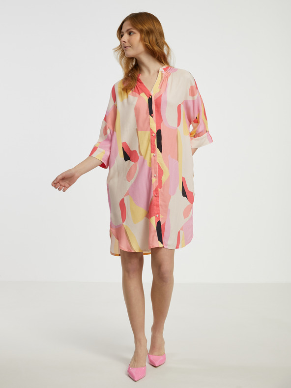 Fransa Krémszínű és rózsaszínű női mintás pólóruha Fransa