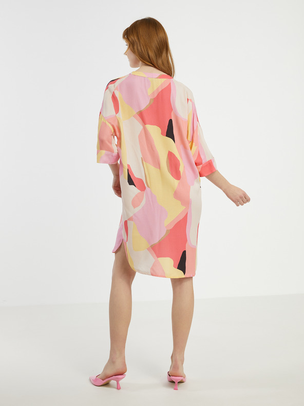 Fransa Krémszínű és rózsaszínű női mintás pólóruha Fransa