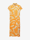 Fransa Fehér és narancssárga női mintás midi ruha zsebekkel Fransa