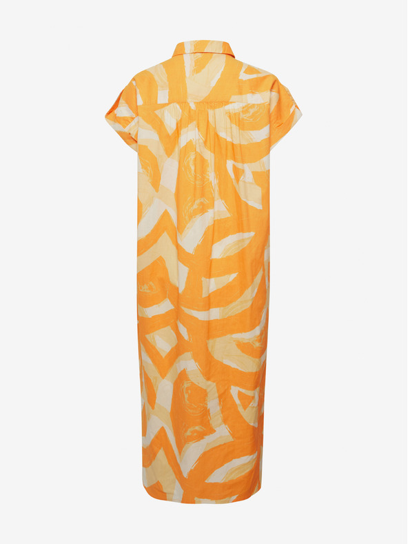 Fransa Fehér és narancssárga női mintás midi ruha zsebekkel Fransa