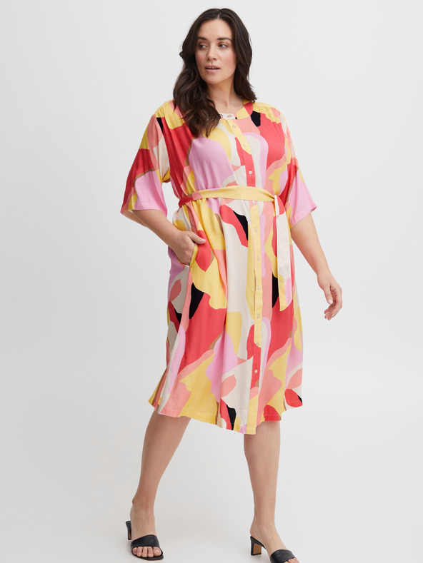 Fransa Fehér és rózsaszín női mintás pólóruha Fransa