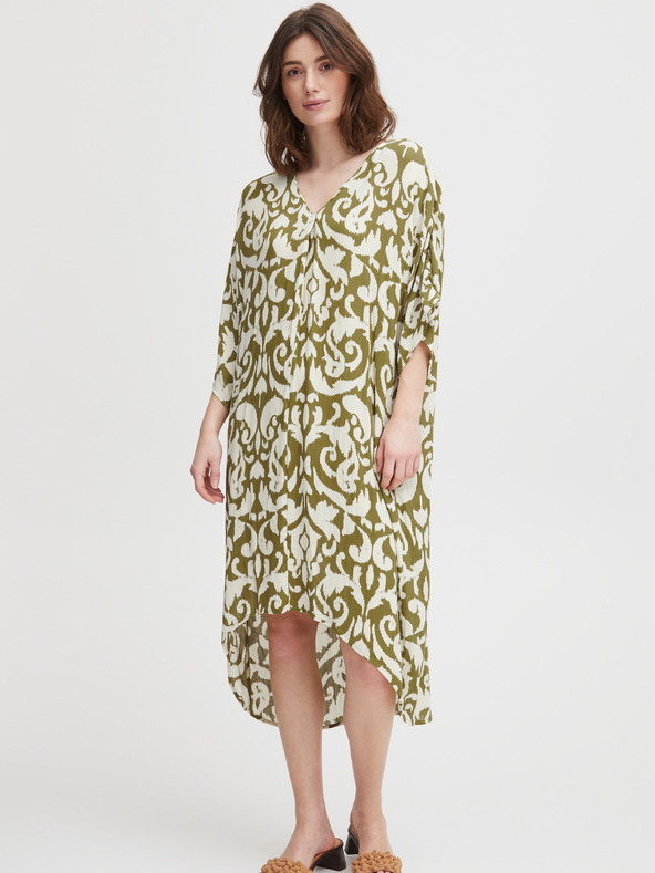 Fransa Fehér és khaki színű női mintás pólóruha Fransa