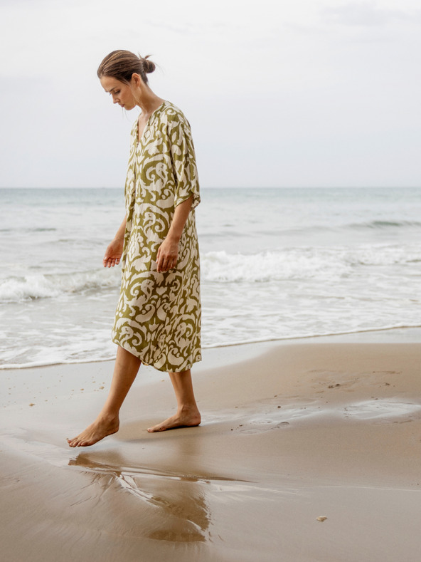 Fransa Fehér és khaki színű női mintás pólóruha Fransa